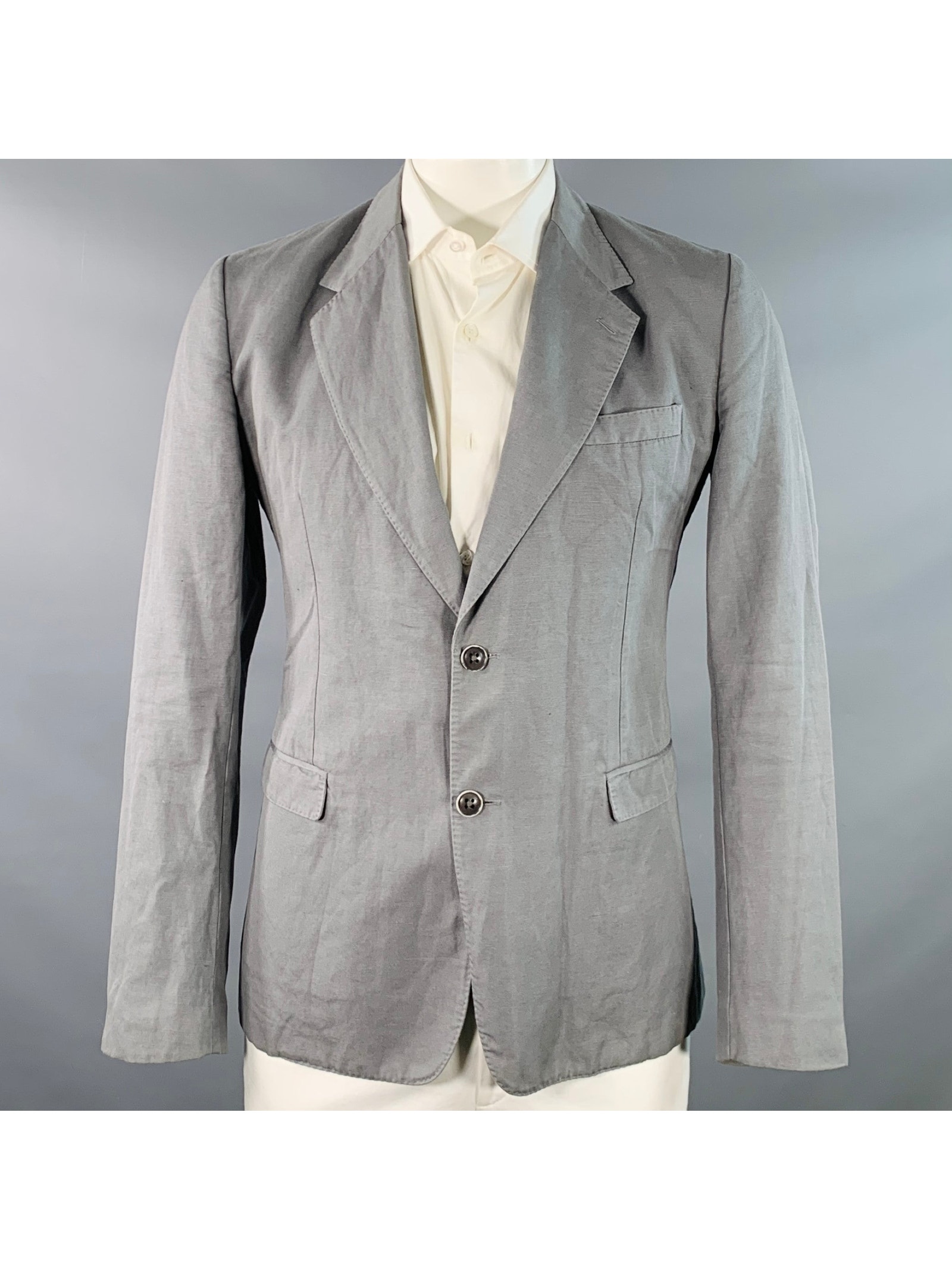 Dolce & Gabbana Size 42 Grey Cotton Linen Notch Lapel Sport Coat